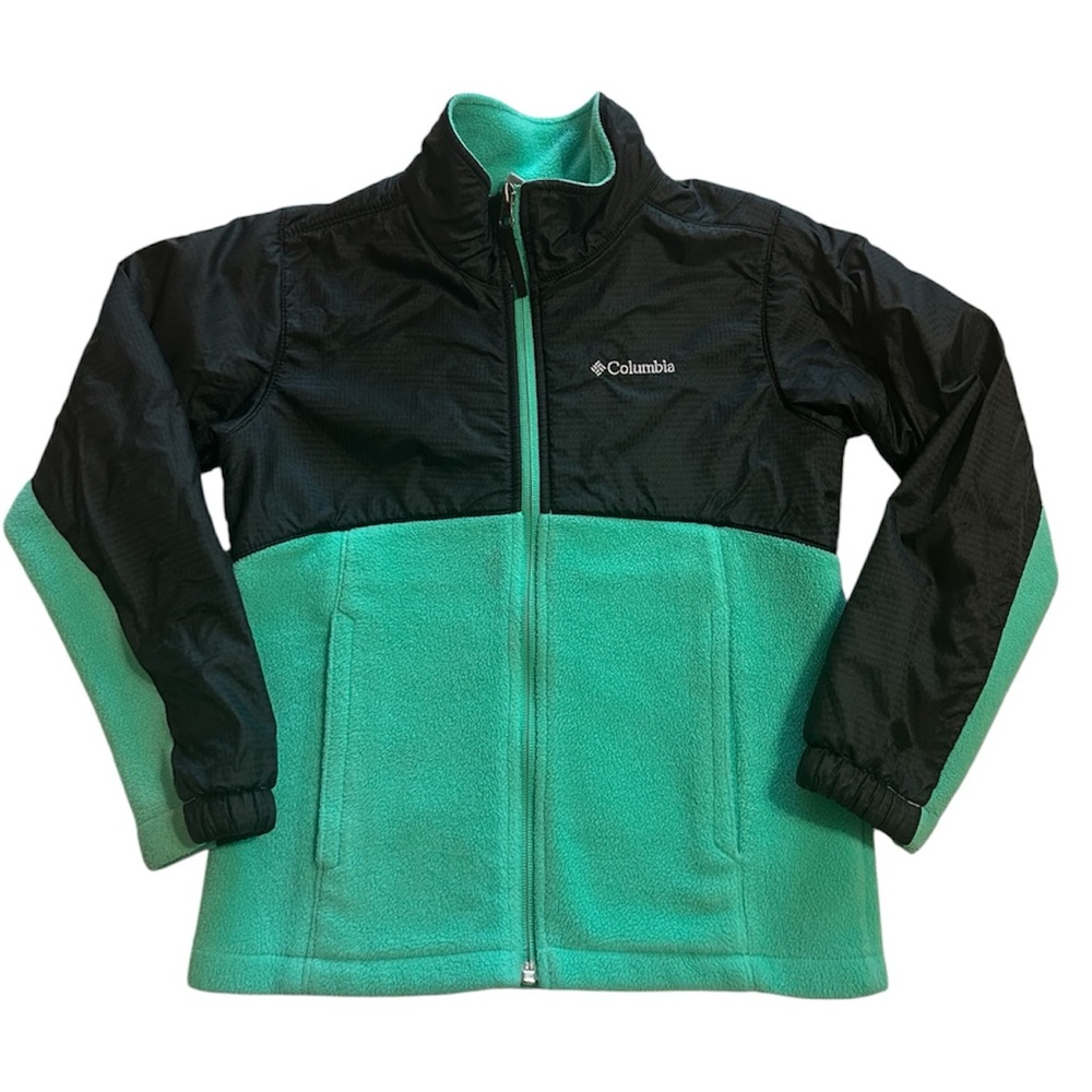 Girl’s Columbia Fleece Jacket Mint Green & Black Size S 7 8 7/8